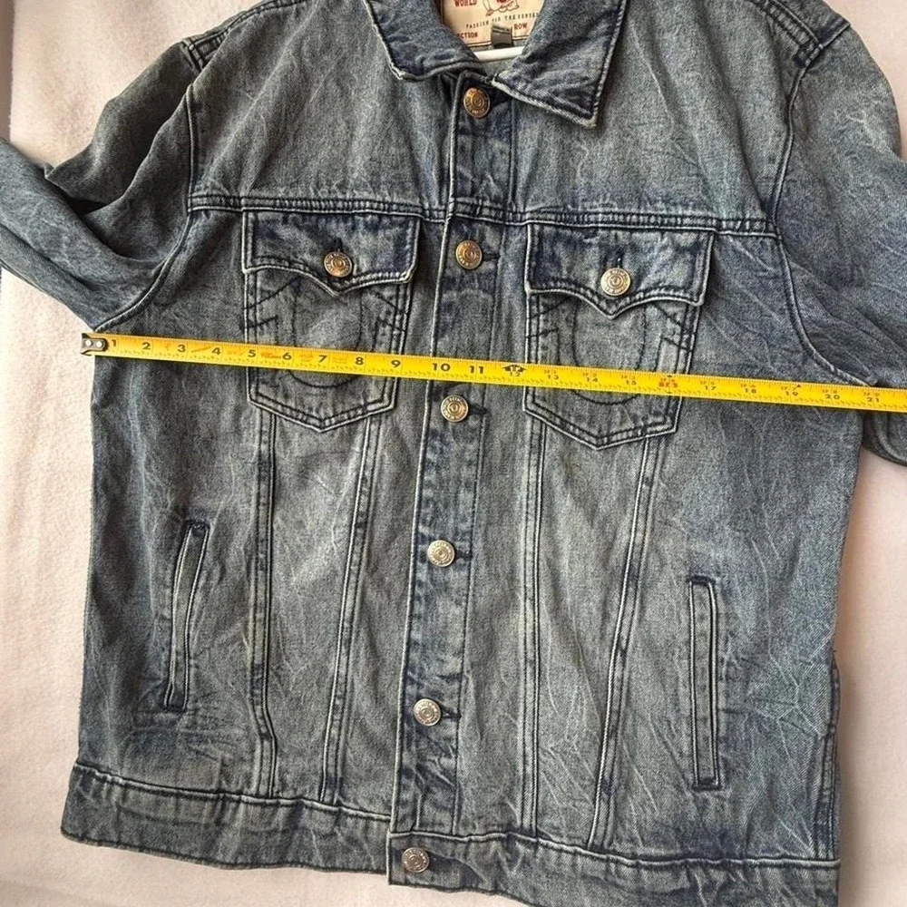 True Religion Jesse SN Trucker Jacket Mens Large Blue Acid Wash Denim 60802-00